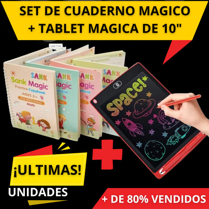 SET CUADERNO MAGICO (4 Cuadernos + Lapicero Magico) + TABLET MAGICA DE 10"